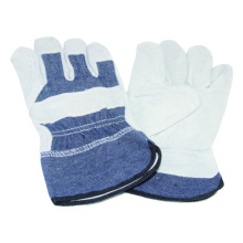 Cow Split Glove, Denim Cotton Work Glove, CE Safety Glove